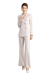 Apricot Double Breasted Wide Leg Pantsuit - FashionByTeresa